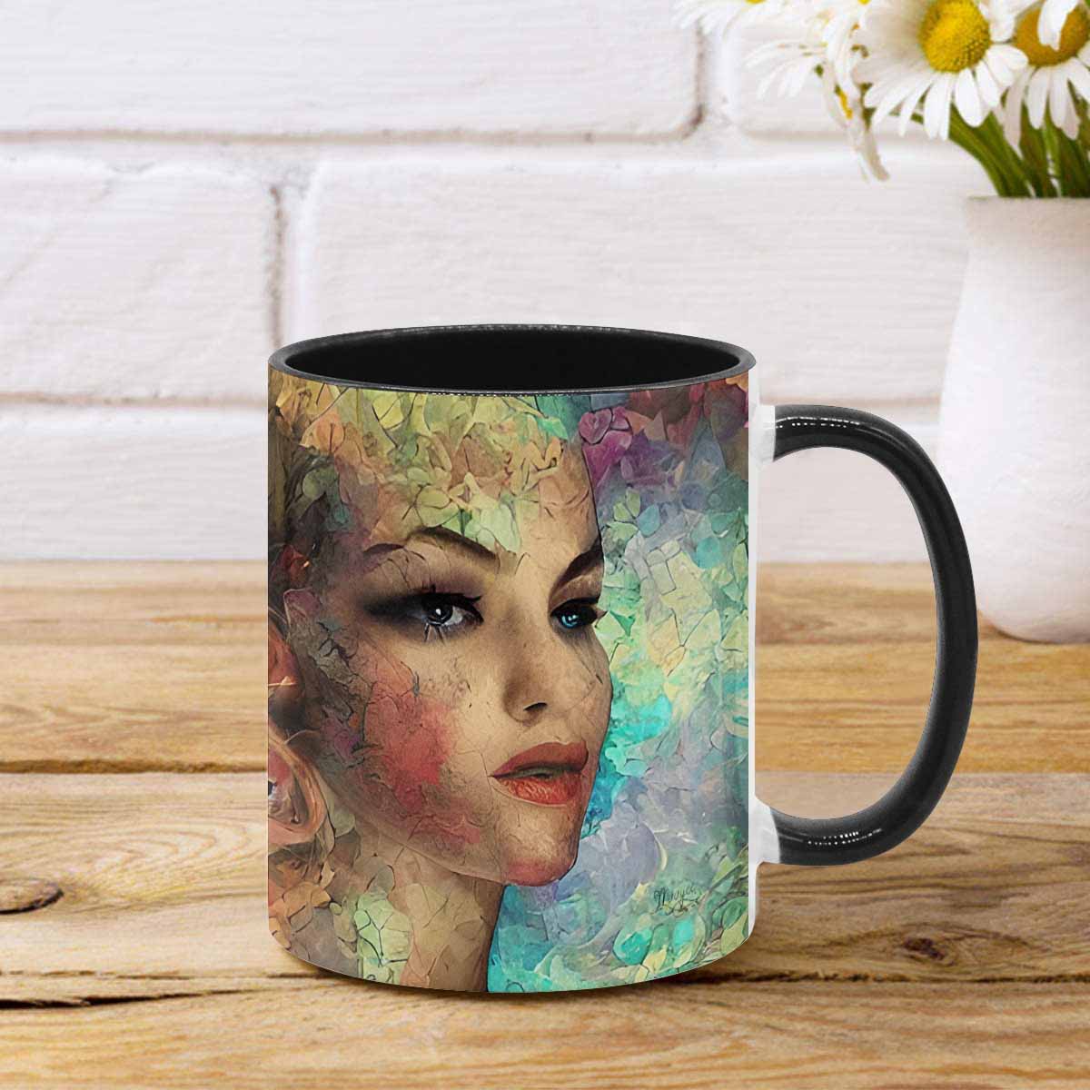 Coffee mug, tea cup, multicolor mug, caucasian type face, design 28