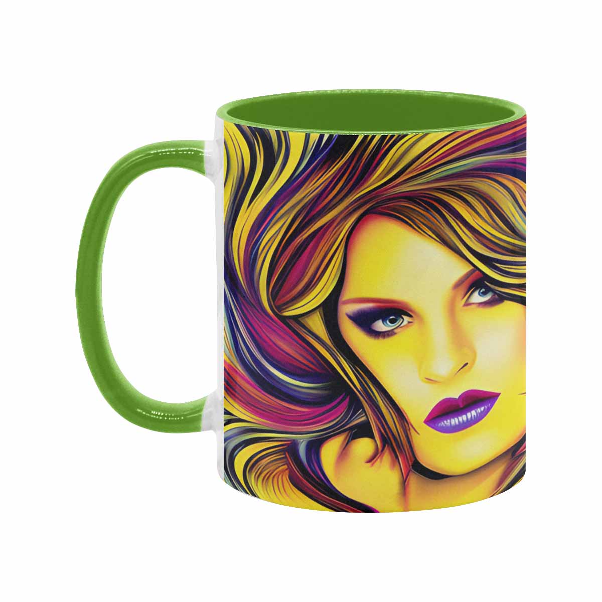 Coffee mug, tea cup, multicolor mug, caucasian type face, design 27