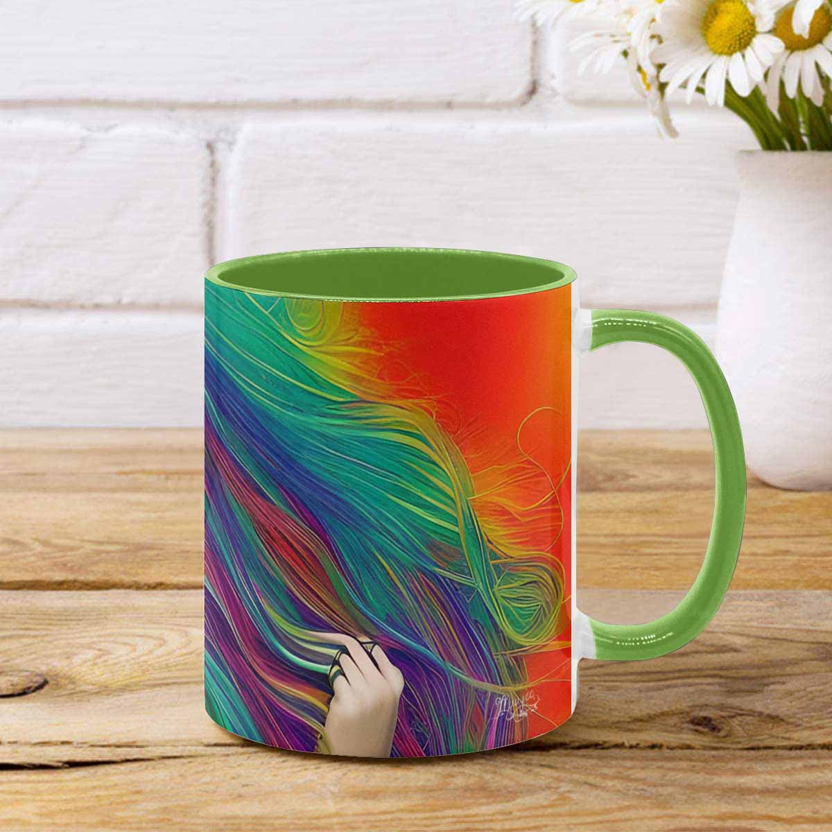 Coffee mug, tea cup, multicolor mug, caucasian type face, design 34