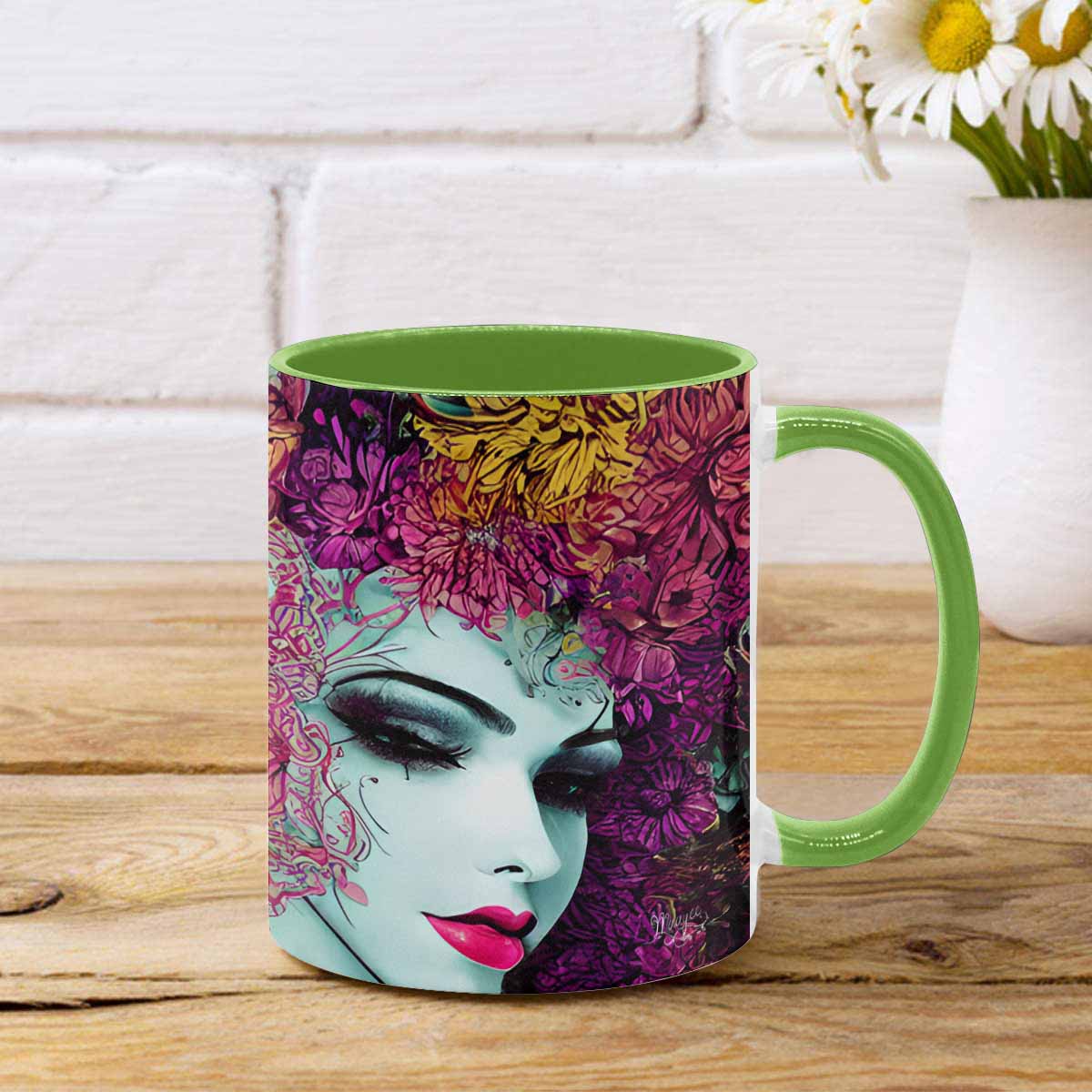 Coffee mug, tea cup, multicolor mug, caucasian type face, design 32