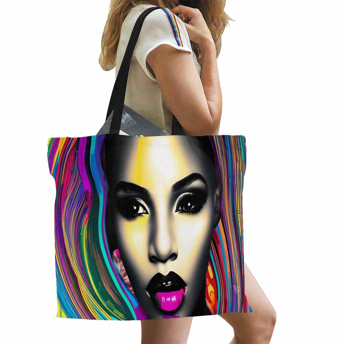 Canvas tote bag, Large, Black Faces, Set 1, design 33