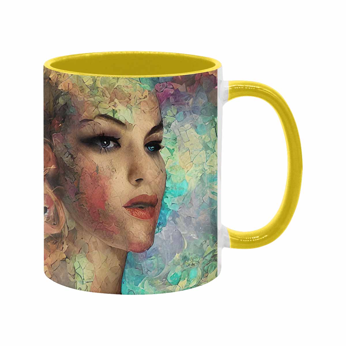 Coffee mug, tea cup, multicolor mug, caucasian type face, design 28