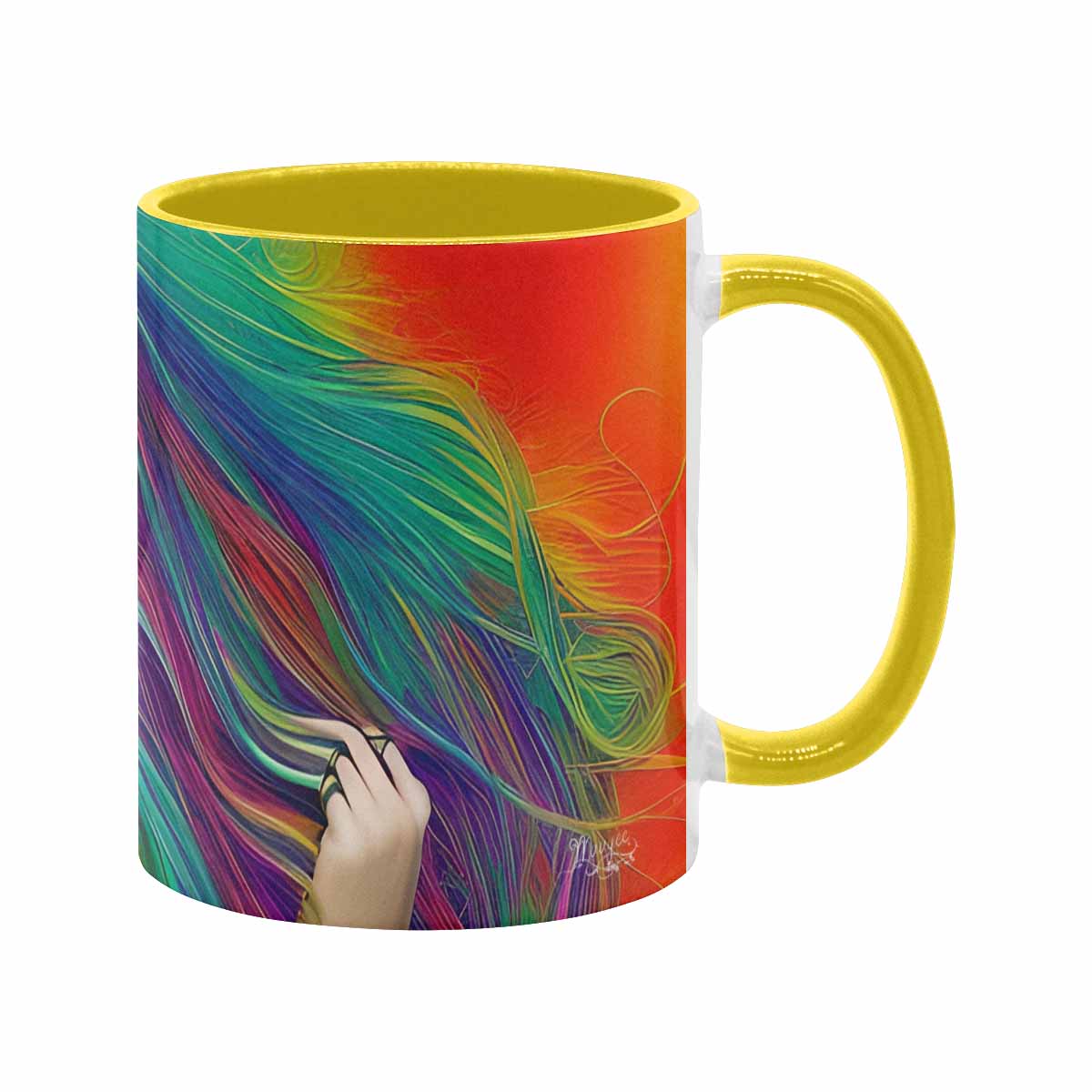 Coffee mug, tea cup, multicolor mug, caucasian type face, design 34