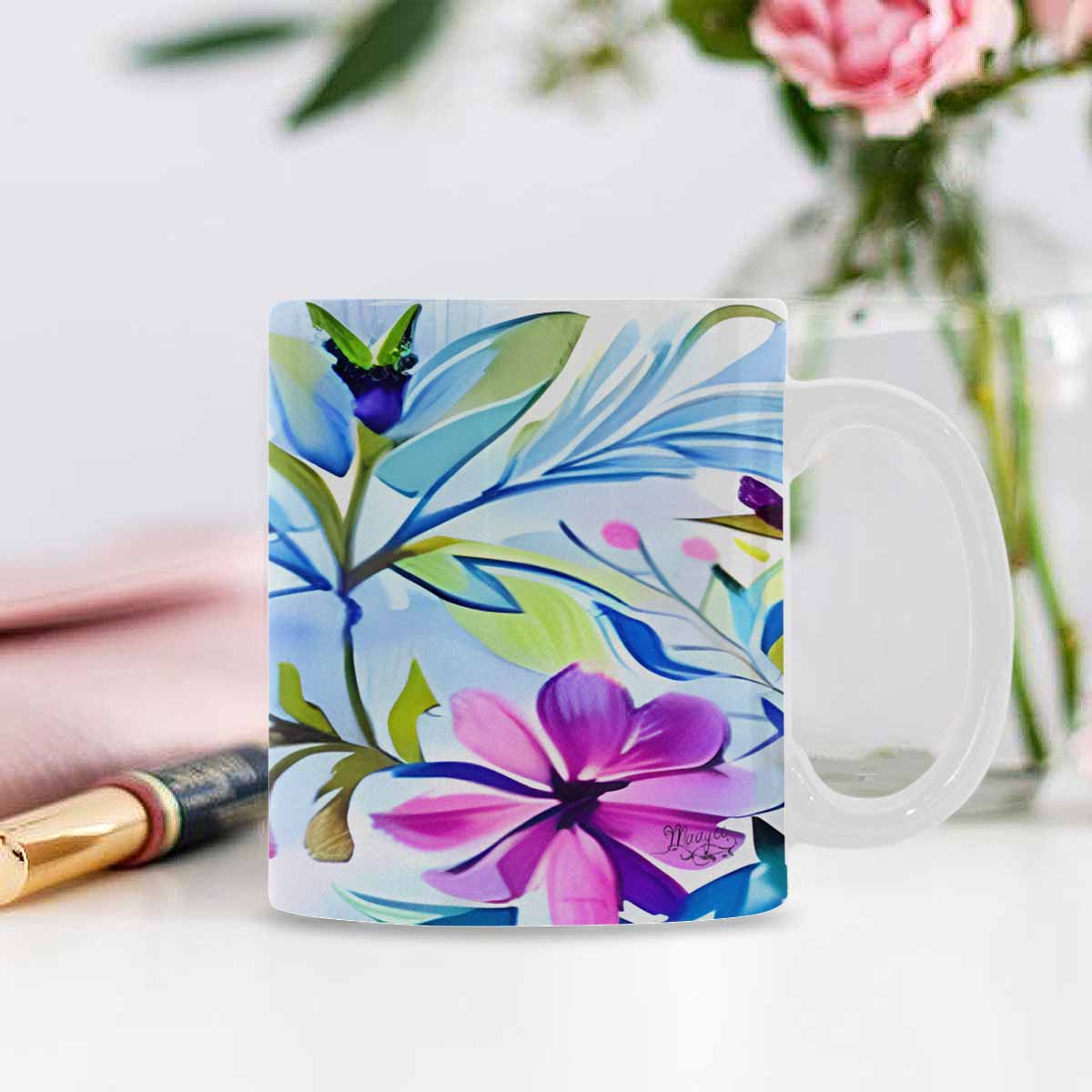 USA made Quality Mug, coffee mug, tea cup, Bright florals, Set 1, Design 14