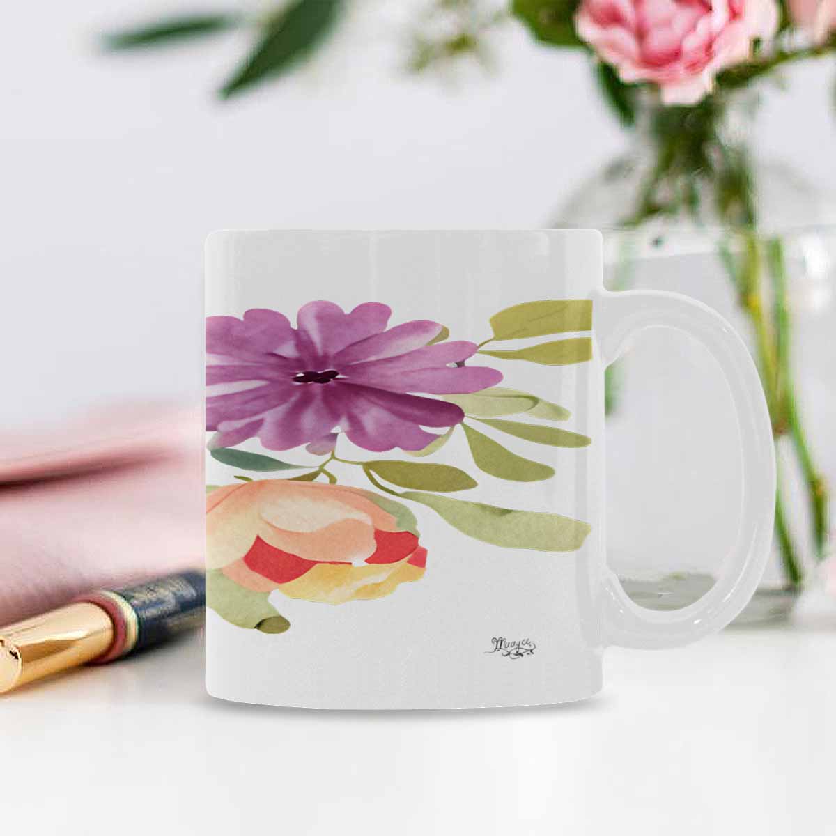 USA made Quality Mug, coffee mug, tea cup, Bright florals, Set 2, design 42