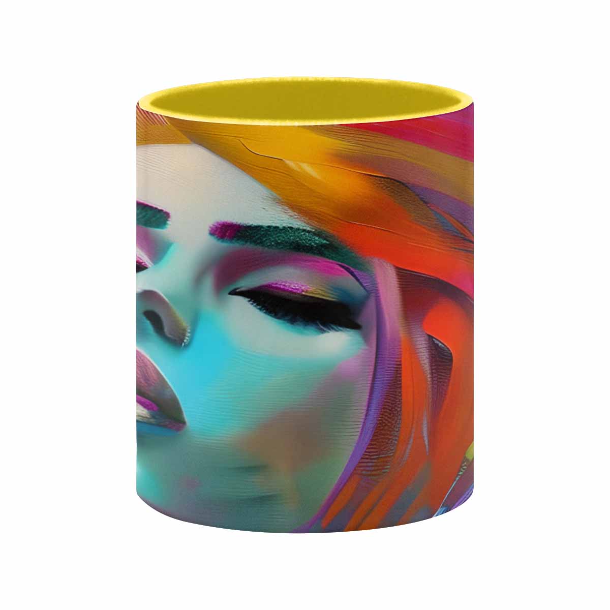 Coffee mug, tea cup, multicolor mug, caucasian type face, design 22