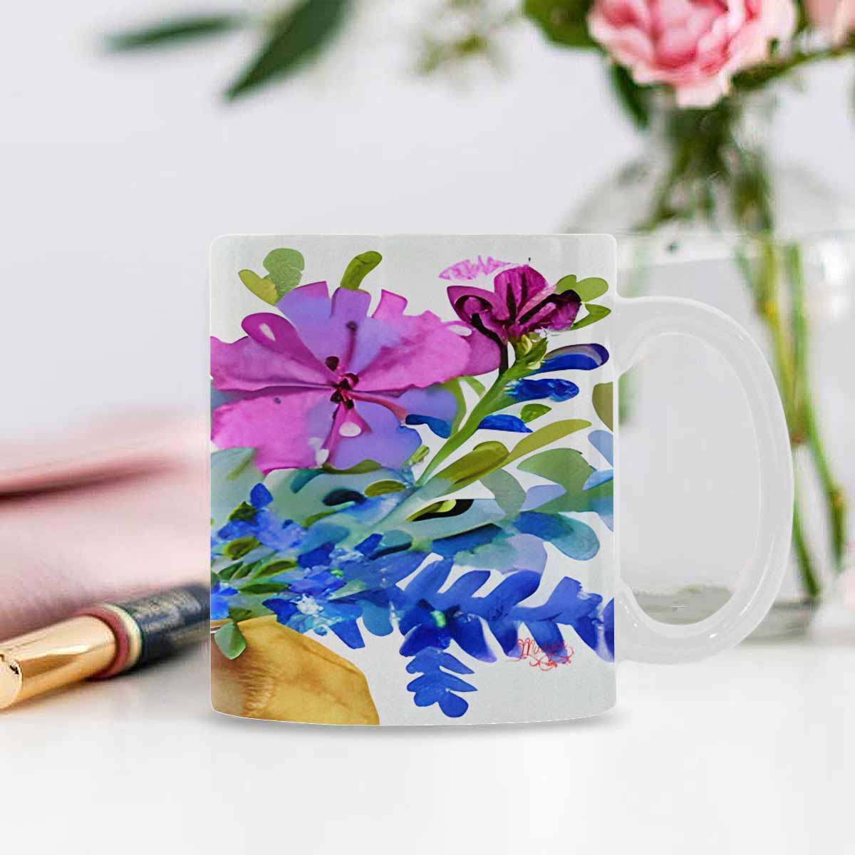 USA made Quality Mug, coffee mug, tea cup, Bright florals, Set 1, Design 38