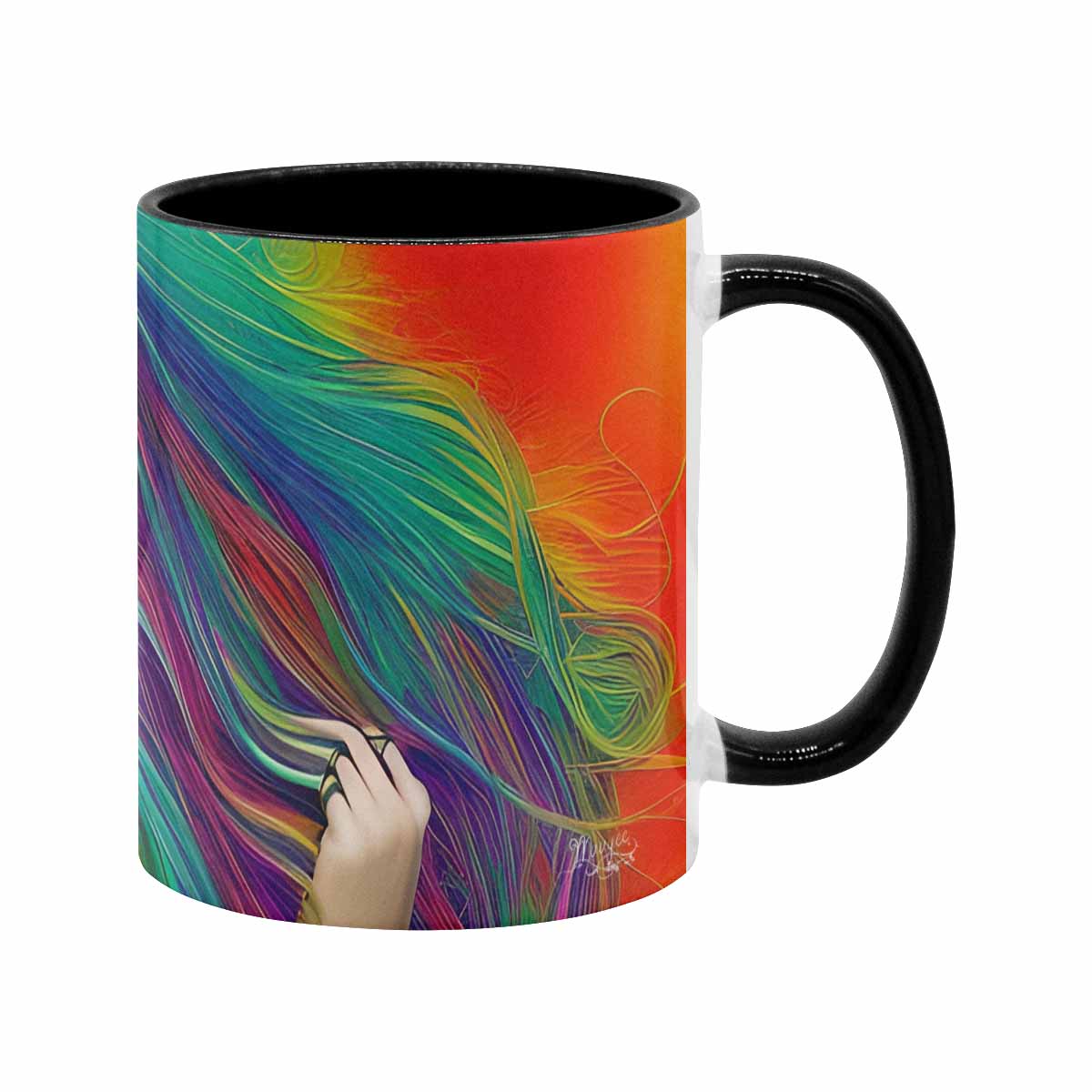 Coffee mug, tea cup, multicolor mug, caucasian type face, design 34