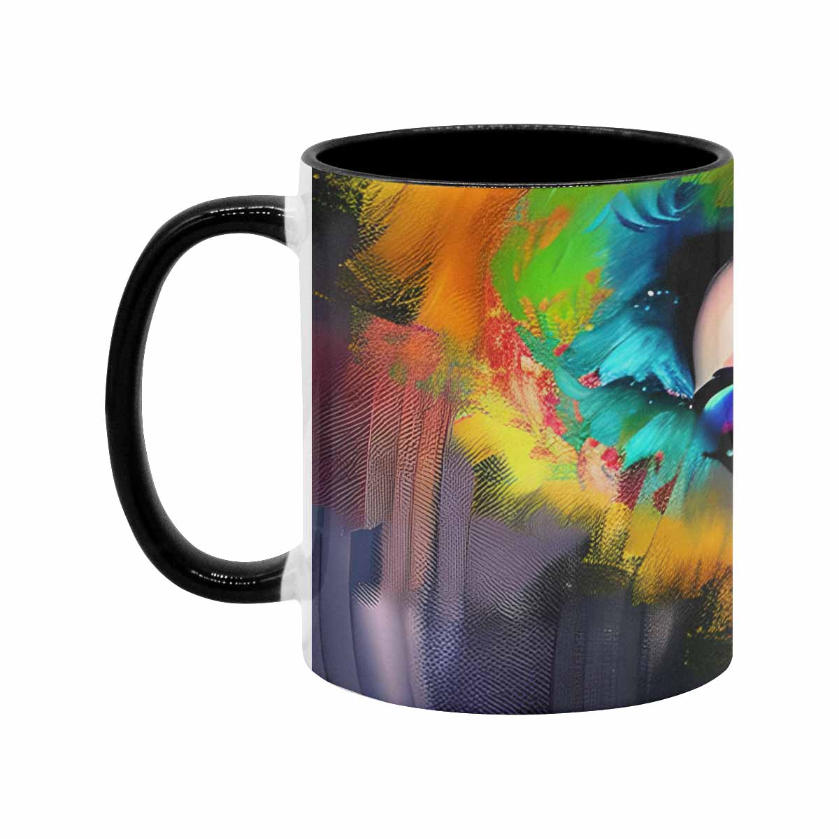 Coffee mug, tea cup, multicolor mug, caucasian type face, design 26