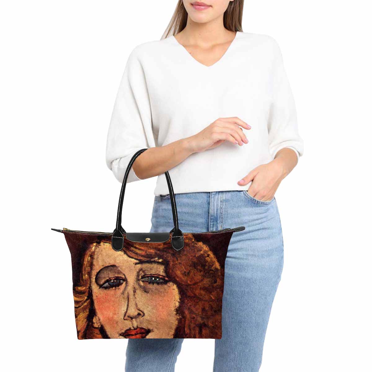 Classic handbag, Modigliani design, choice of 2 colors, Lady with a green cross