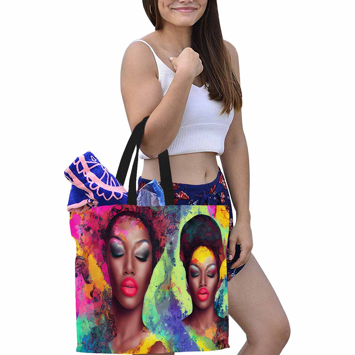 Canvas tote bag, Large, Black Faces, Set 1, design 22