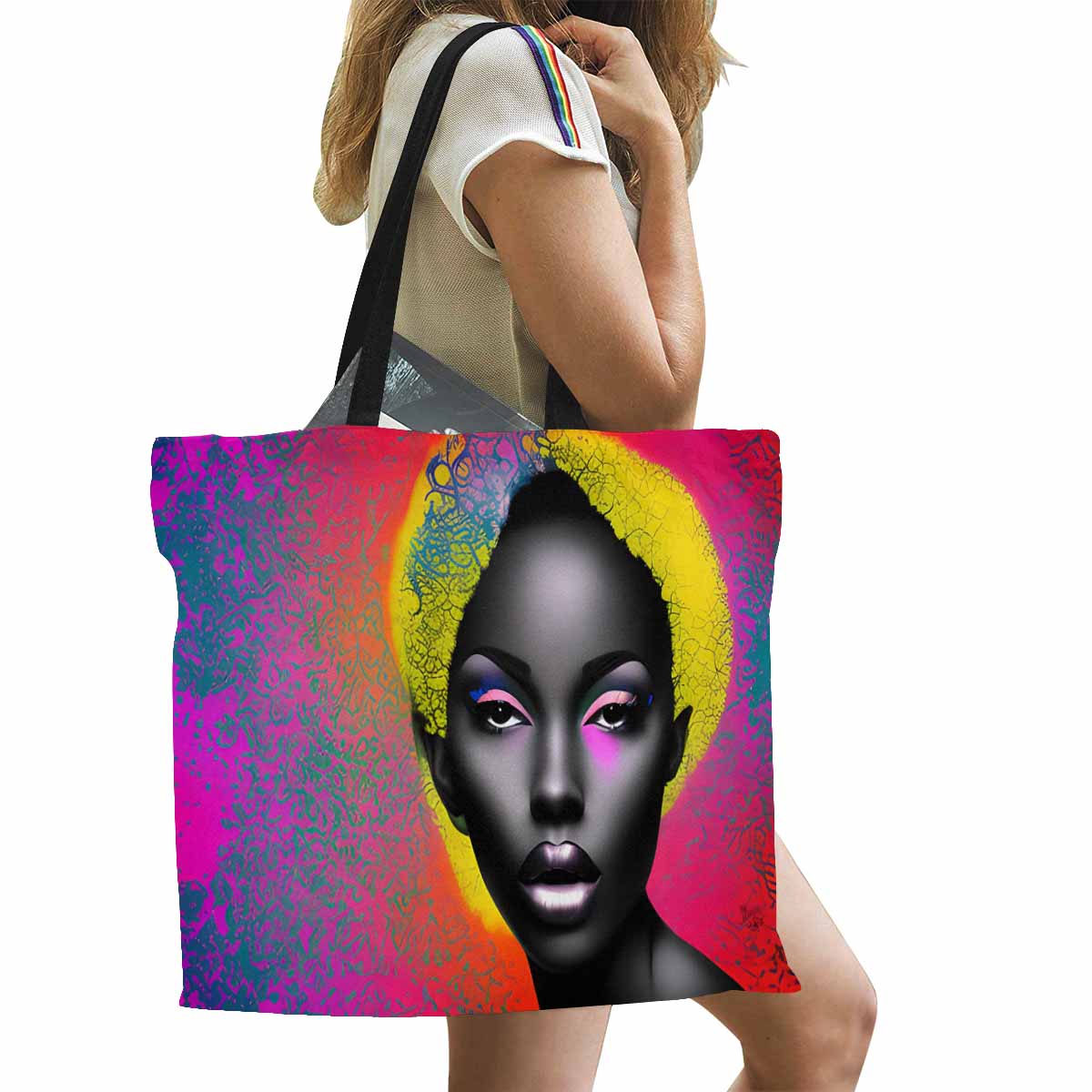 Canvas tote bag, Large, Black Faces, Set 1, design 60