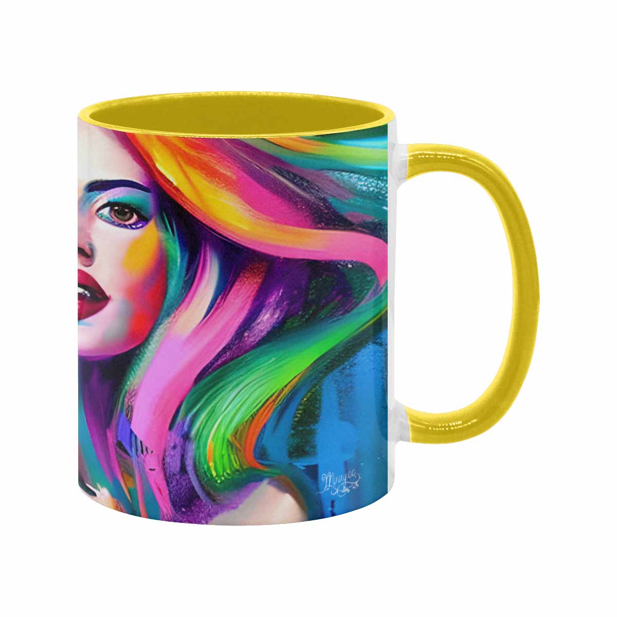 Coffee mug, tea cup, multicolor mug, caucasian type face, design 20