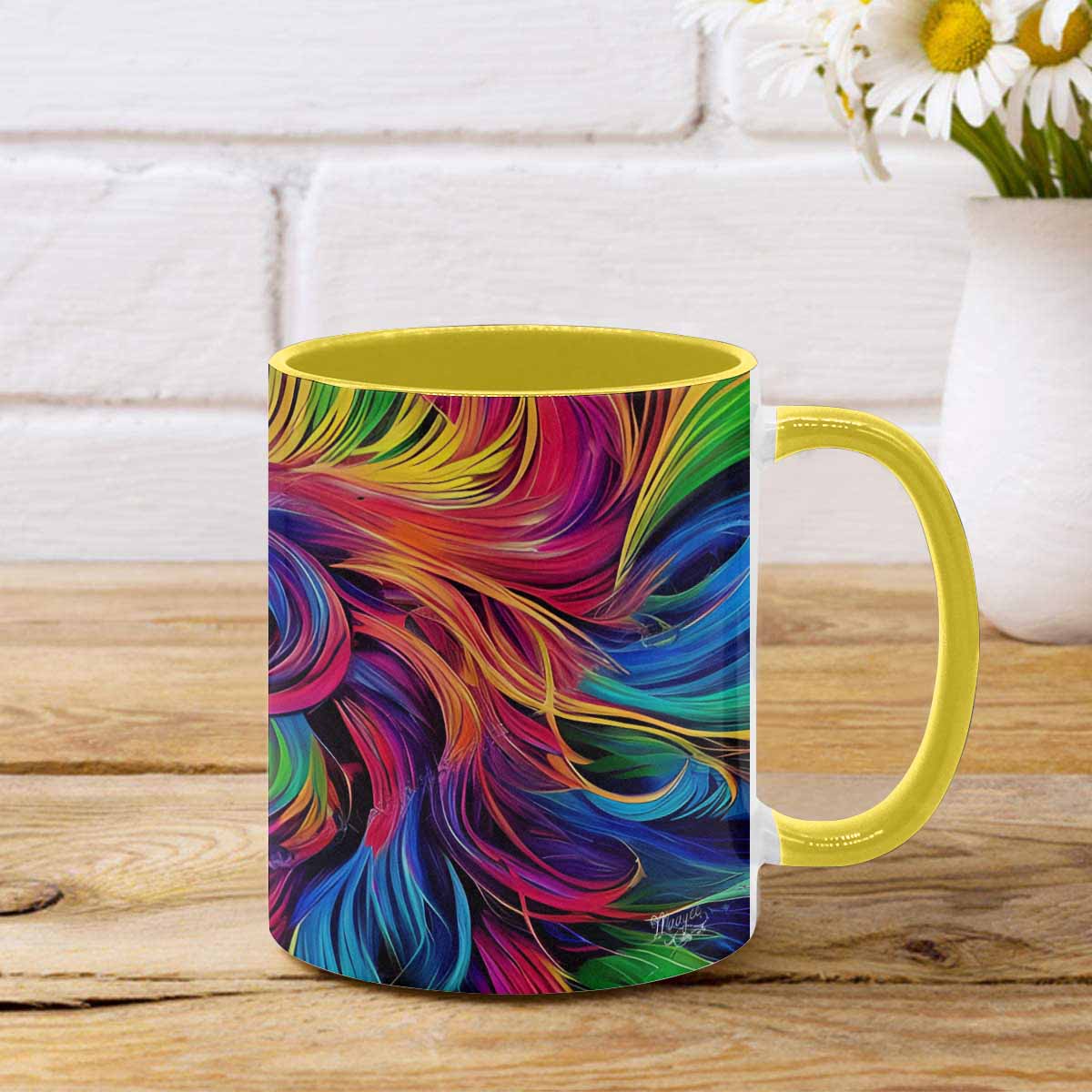 Coffee mug, tea cup, multicolor mug, caucasian type face, design 33