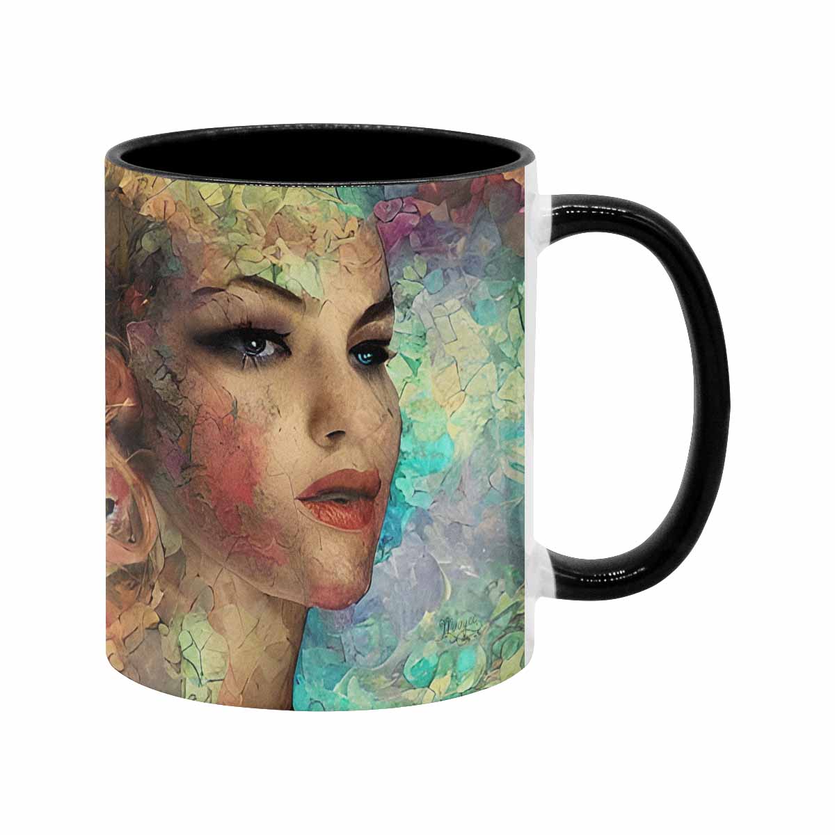 Coffee mug, tea cup, multicolor mug, caucasian type face, design 28