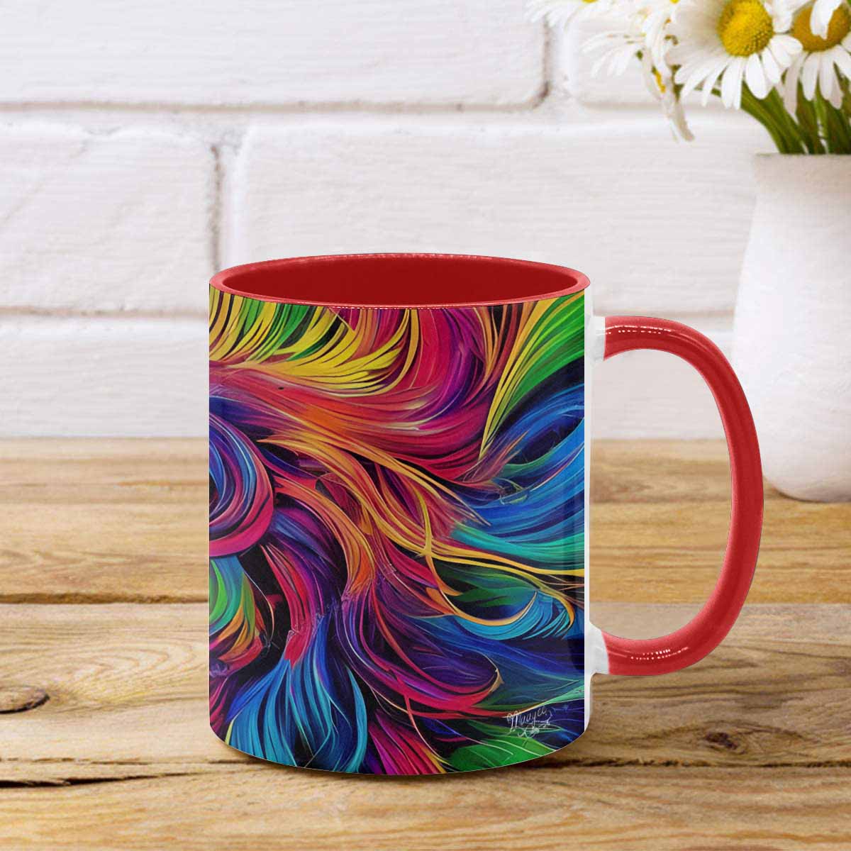 Coffee mug, tea cup, multicolor mug, caucasian type face, design 33