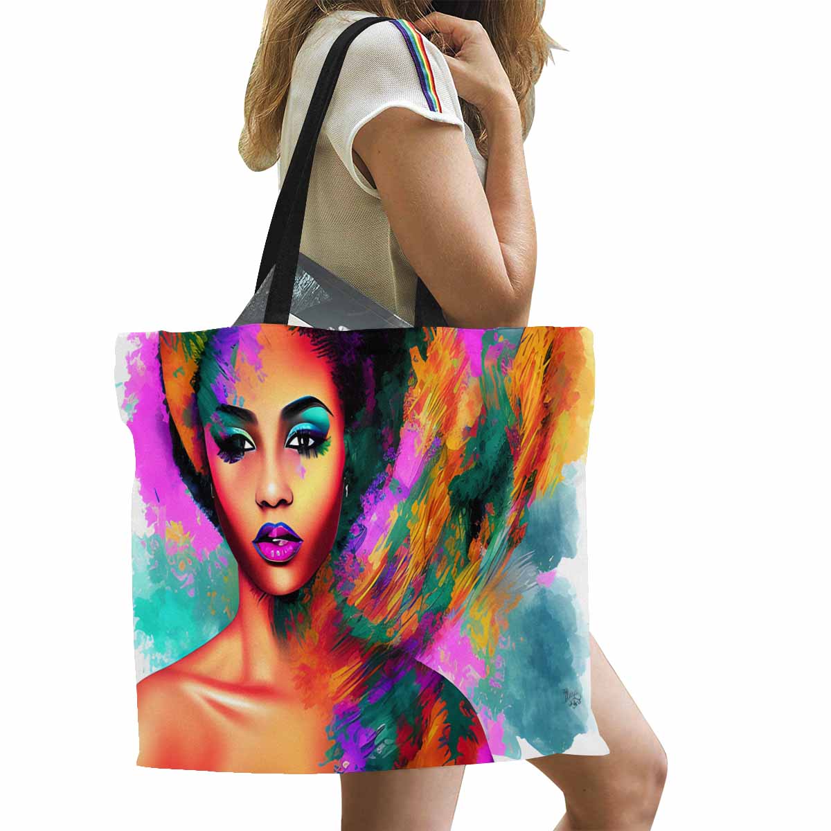 Canvas tote bag, Large, Black Faces, Set 1, design 9