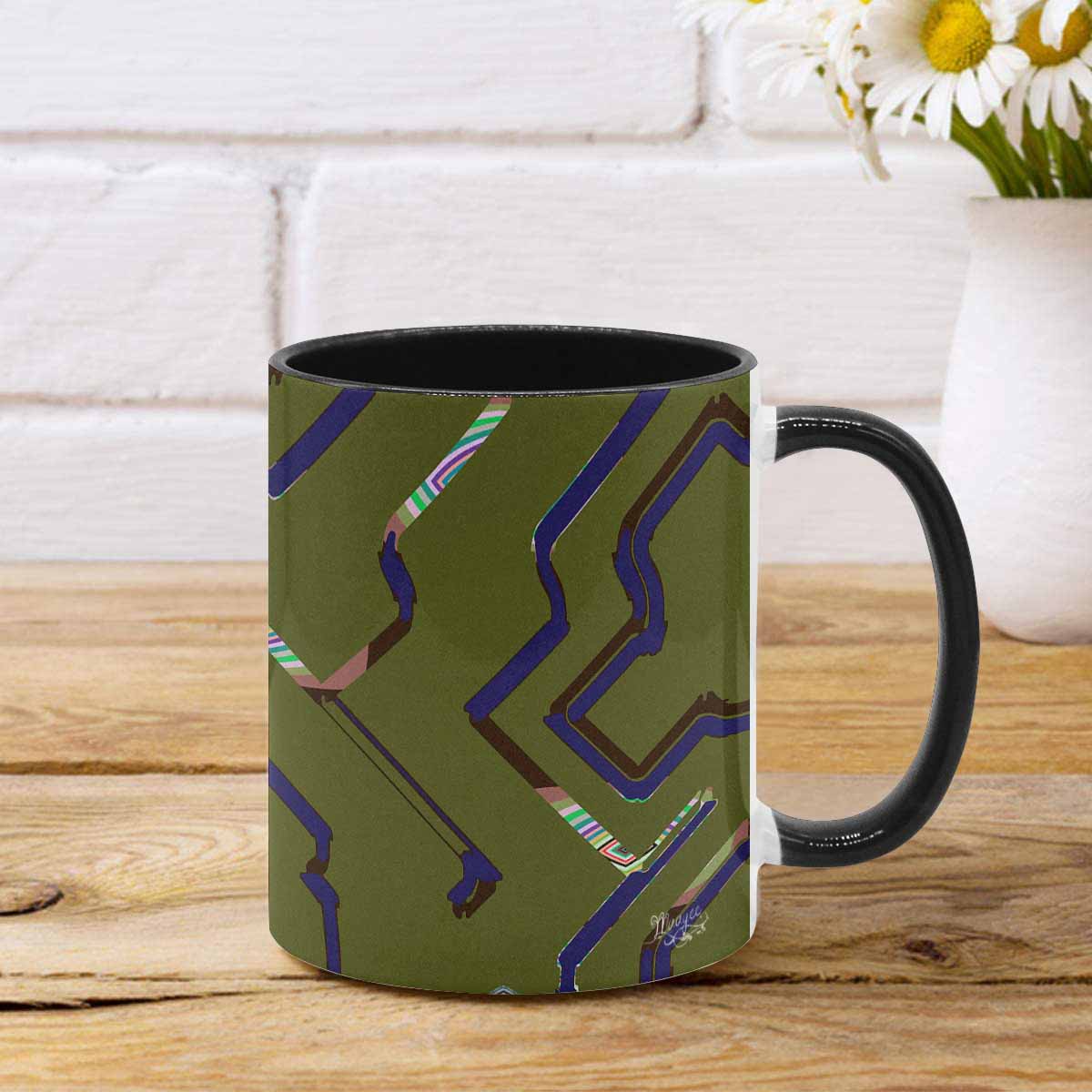 Coffee Mug, tea cup, black core, abstract, design 69