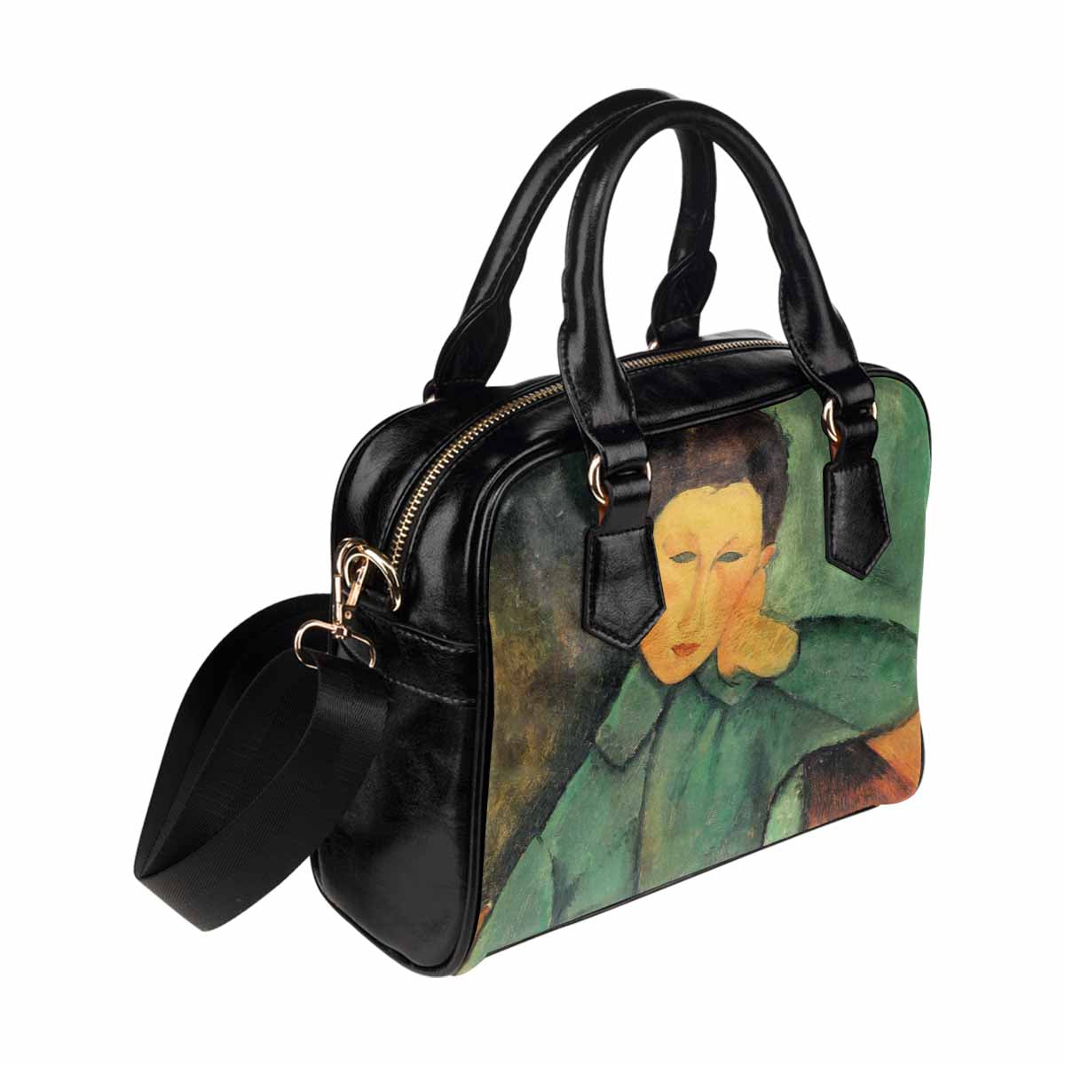 Shoulder PU Leather handbag, Modigliani design, choice of 2 colors, Boy in a blue jacket