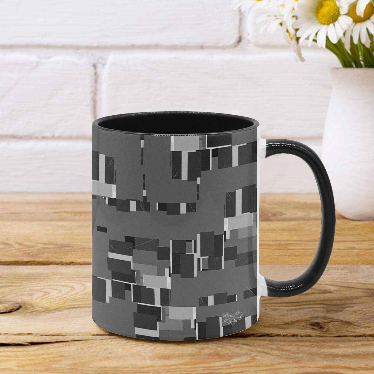 Coffee Mug, tea cup, black core, abstract, design 117