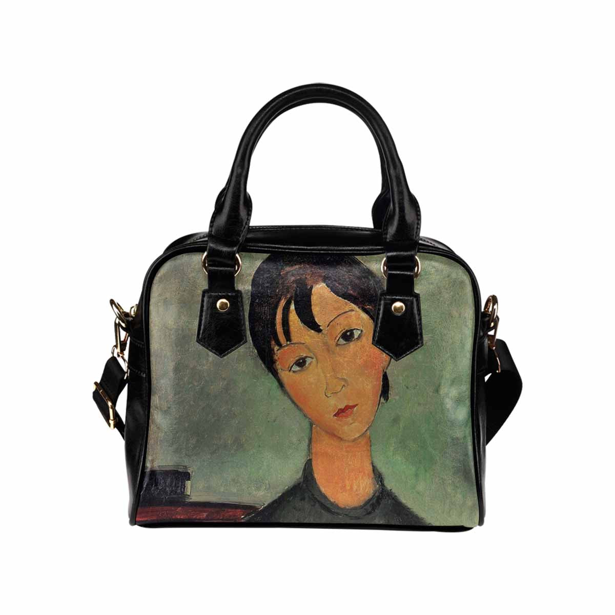 Shoulder PU Leather handbag, Modigliani design, choice of 2 colors, Girl with a black robe