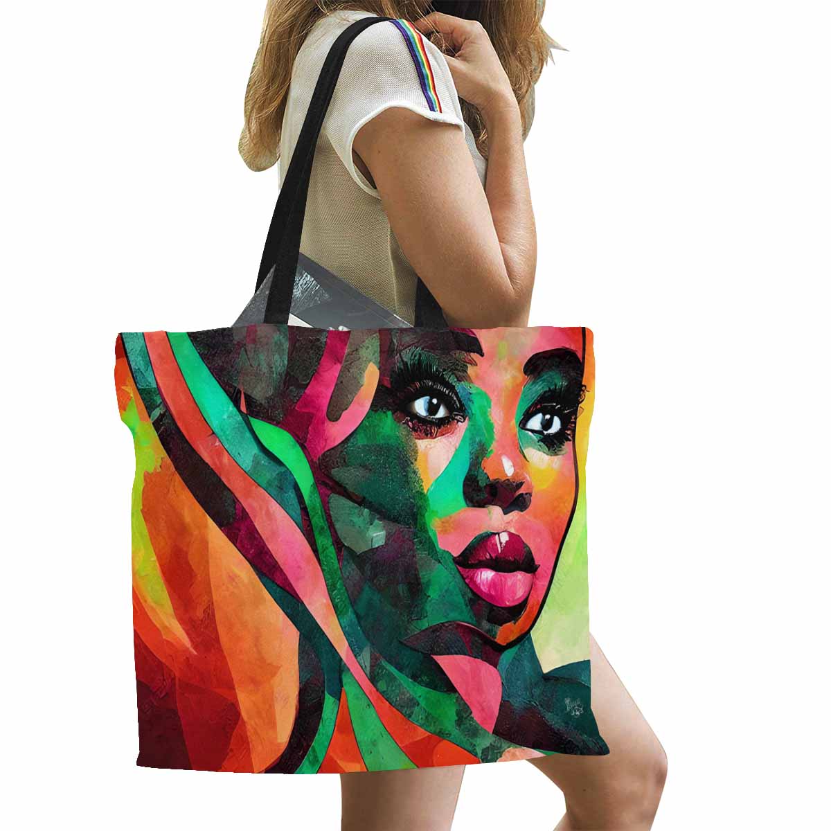 Canvas tote bag, Large, Black Faces, Set 1, design 7