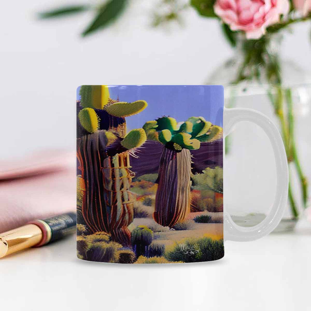 Coffee Mug, tea cup, desert scene, design 15