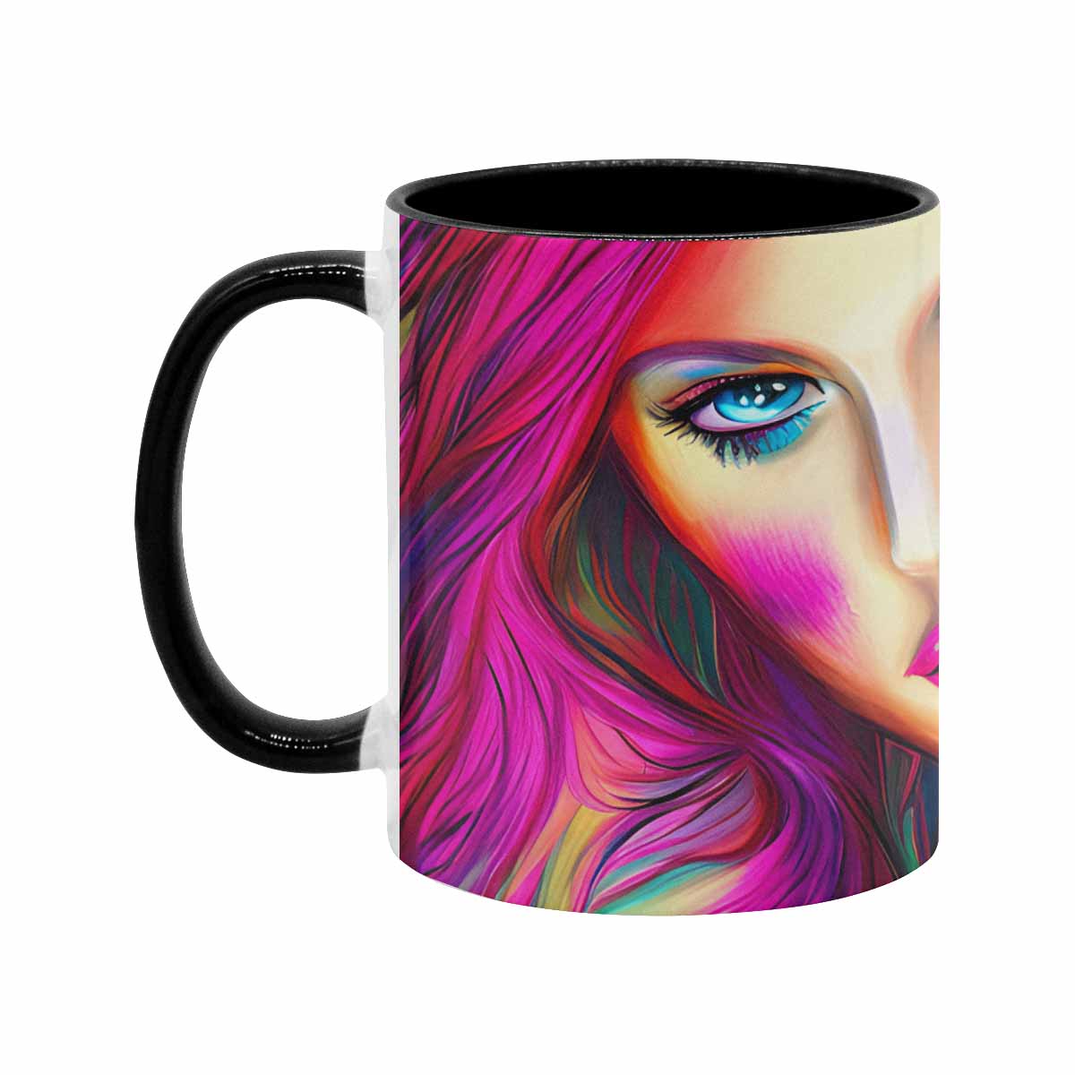 Coffee mug, tea cup, multicolor mug, caucasian type face, design 31