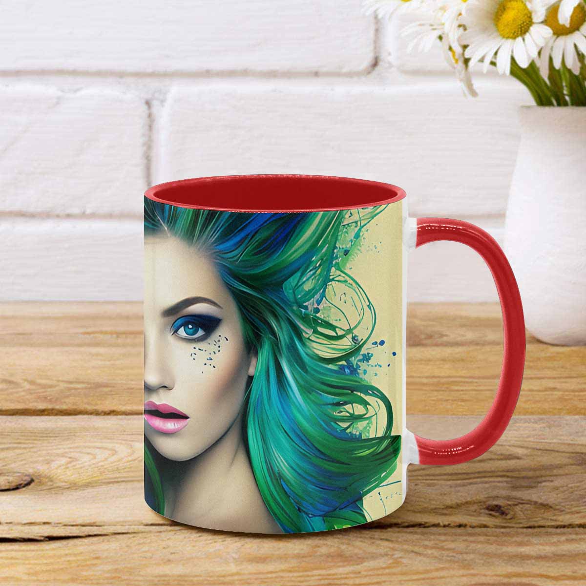 Coffee mug, tea cup, multicolor mug, caucasian type face, design 30