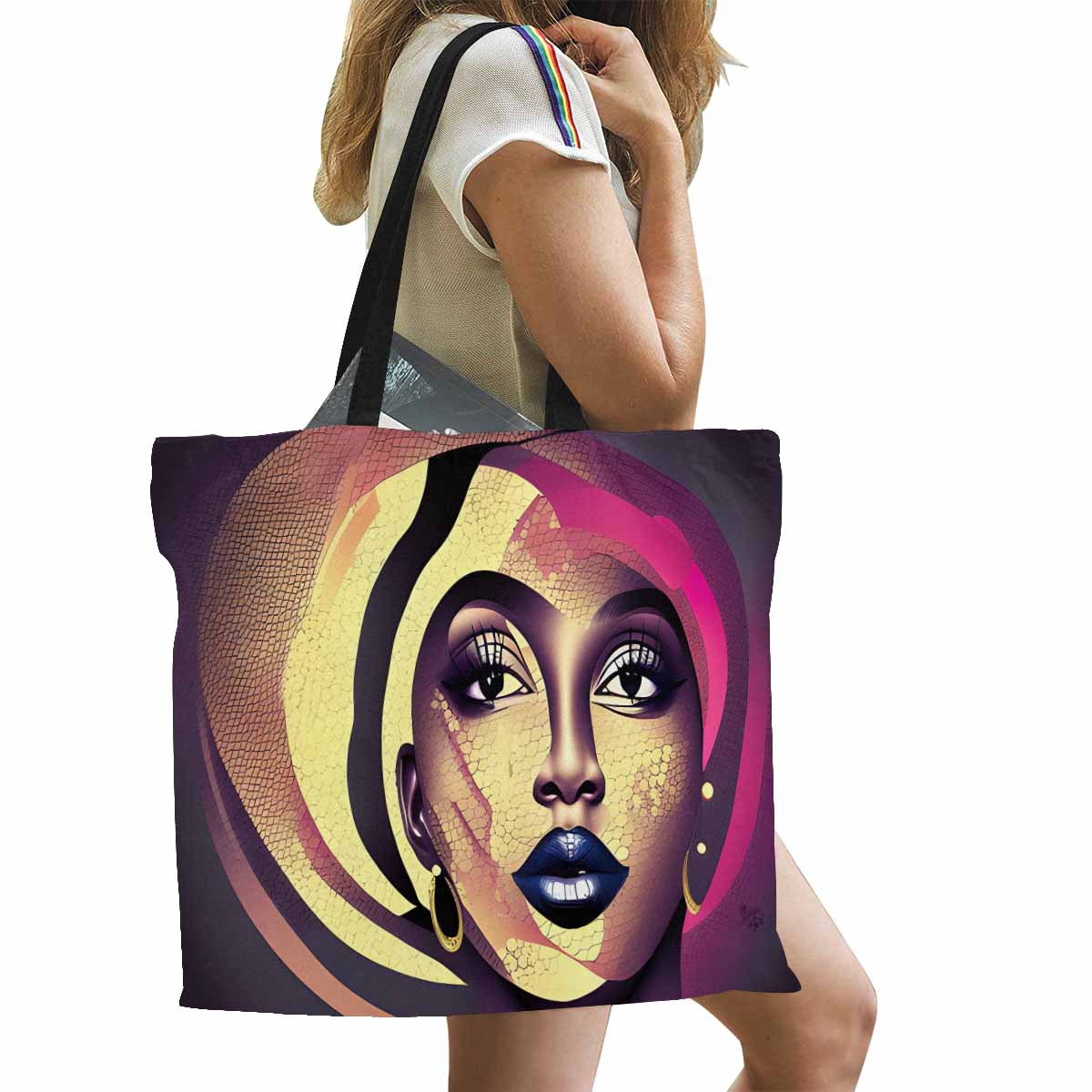 Canvas tote bag, Large, Black Faces, Set 1, design 74