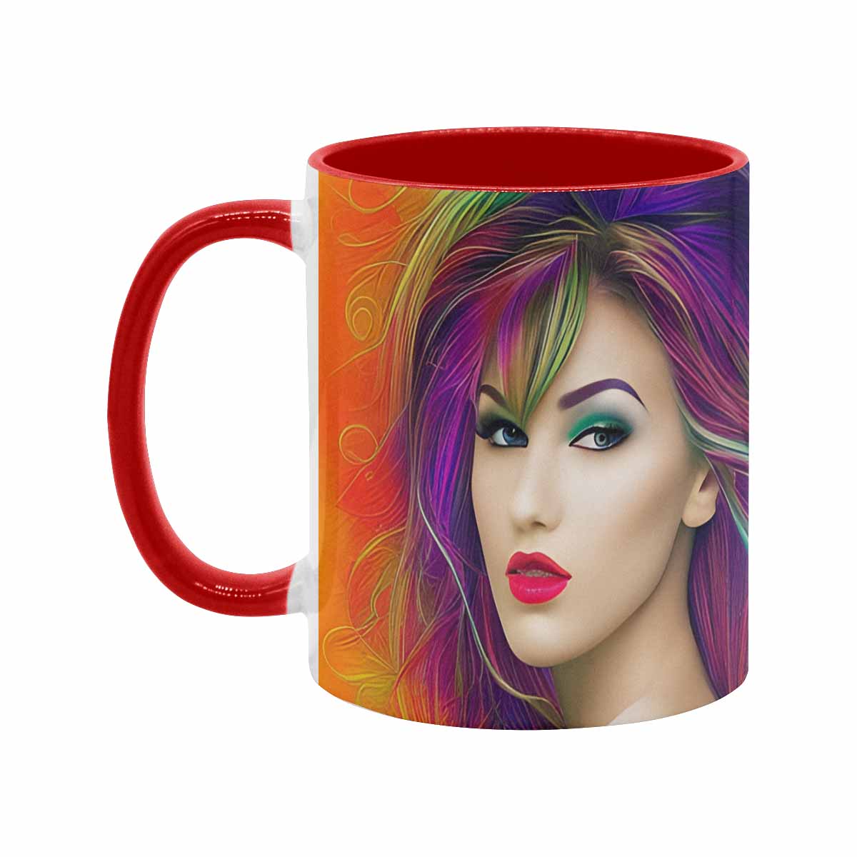 Coffee mug, tea cup, multicolor mug, caucasian type face, design 34