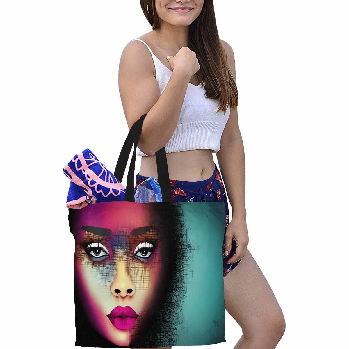 Canvas tote bag, Large, Black Faces, Set 1, design 63