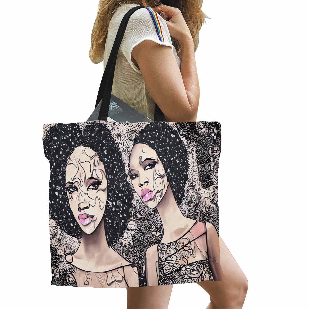 Canvas tote bag, Large, Black Faces, Set 1, design 19