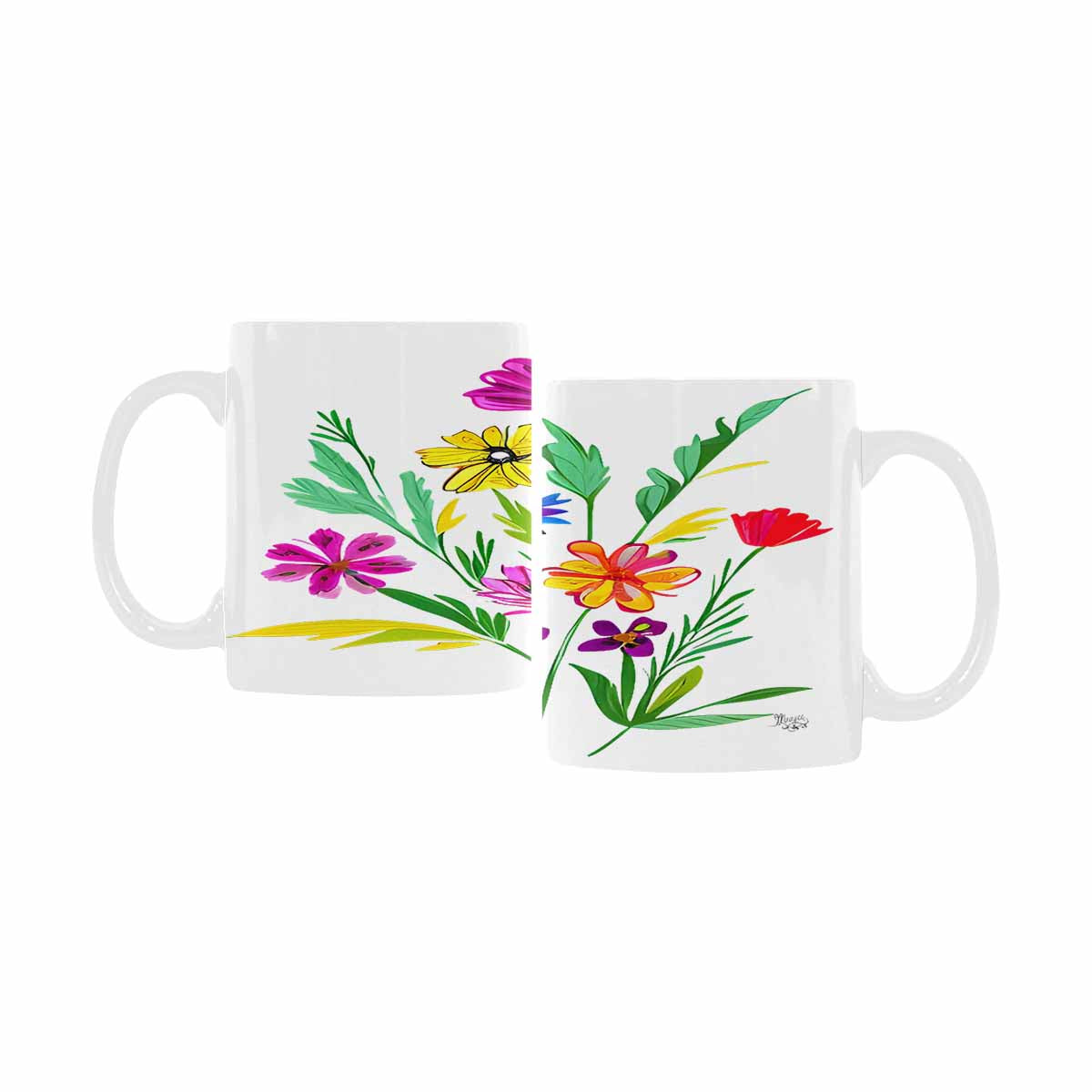 USA made Quality Mug, coffee mug, tea cup, Bright florals, Set 2, design 71