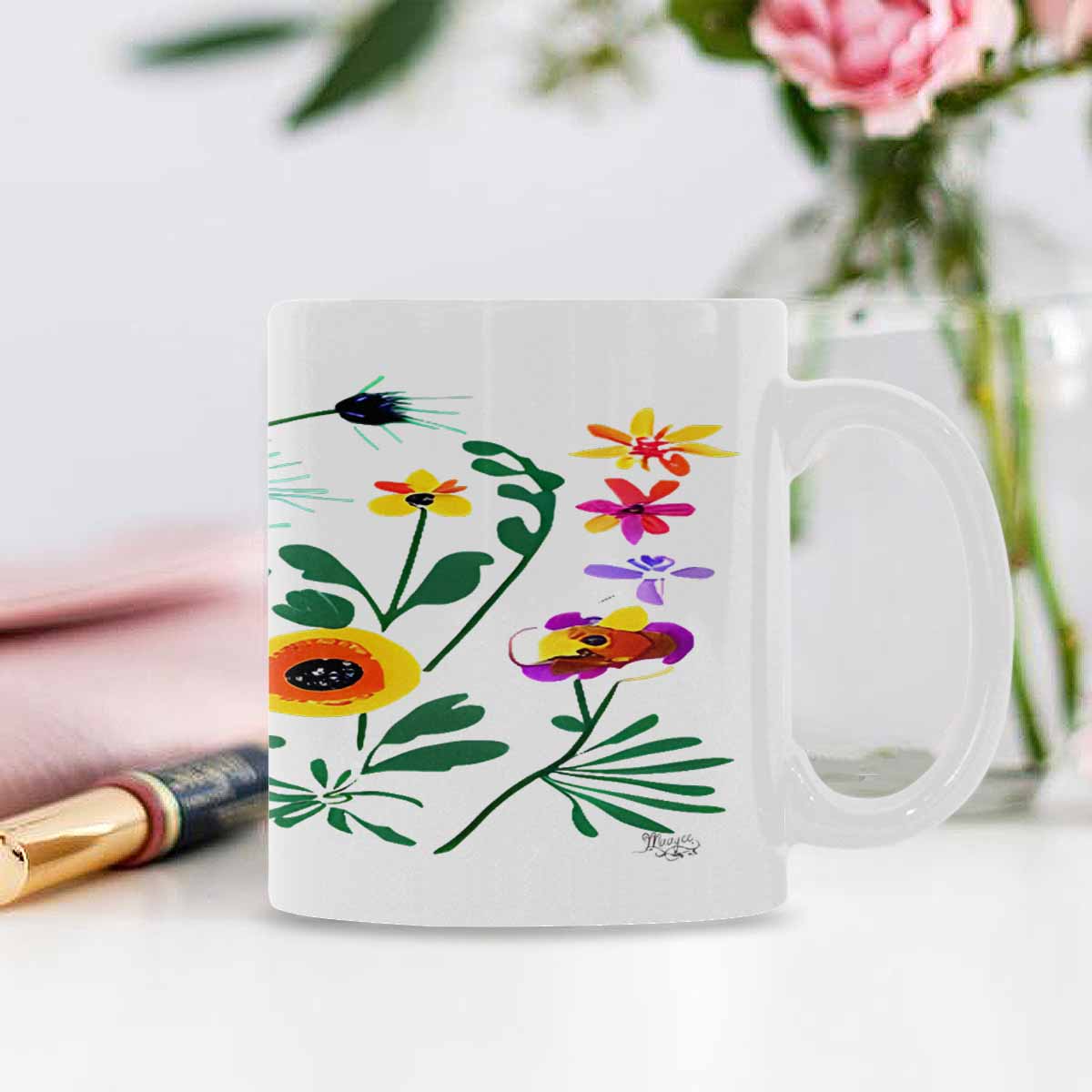 USA made Quality Mug, coffee mug, tea cup, Bright florals, Set 2, design 72