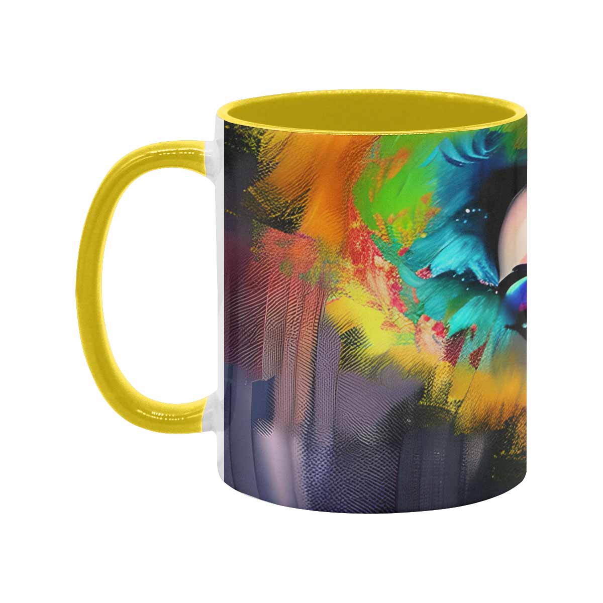 Coffee mug, tea cup, multicolor mug, caucasian type face, design 26