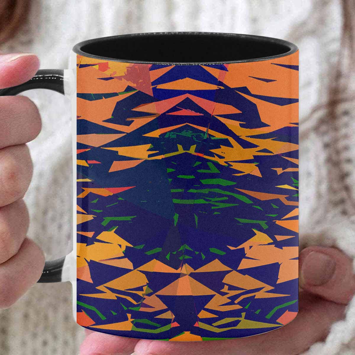 Coffee Mug, tea cup, black core, abstract, design 102