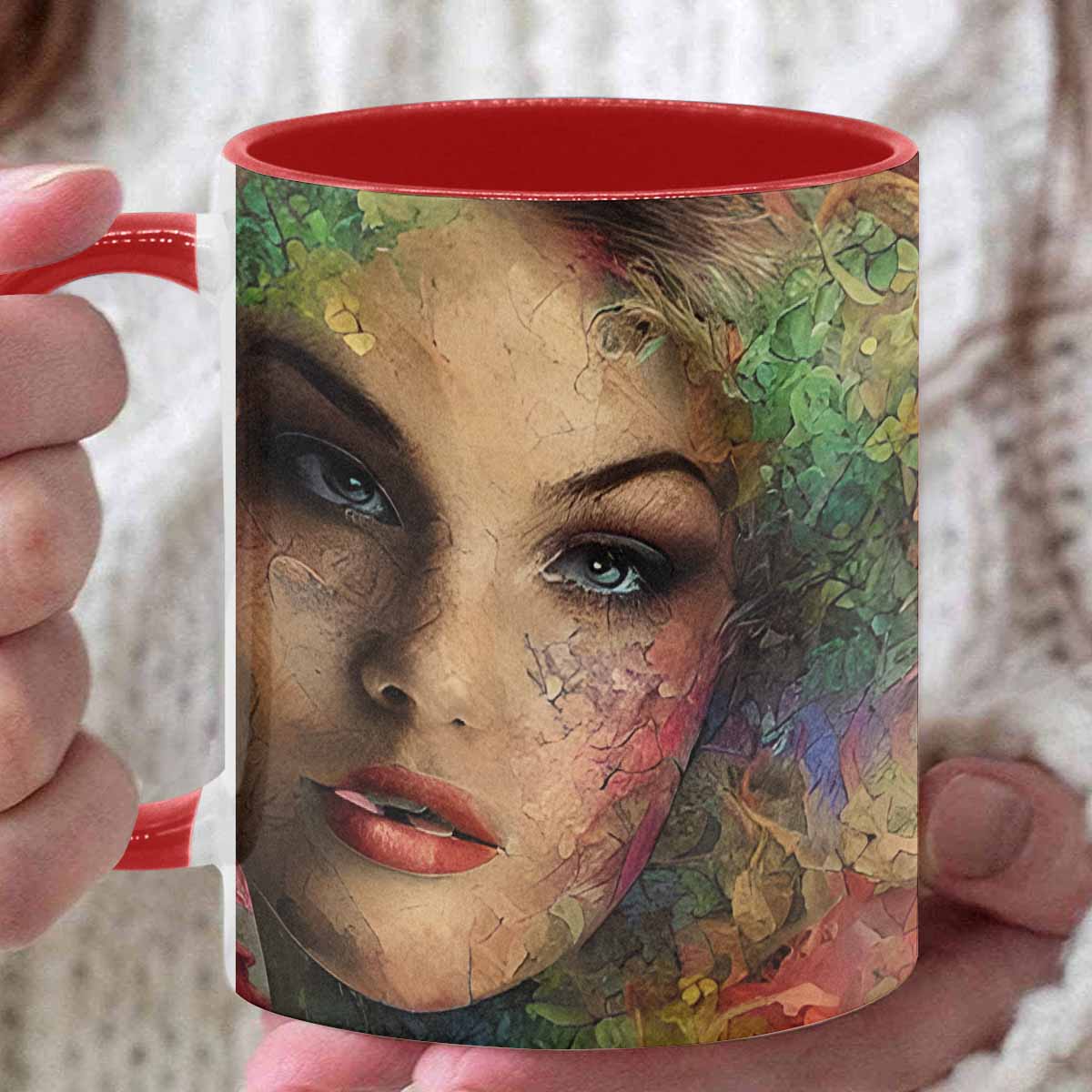 Coffee mug, tea cup, multicolor mug, caucasian type face, design 28