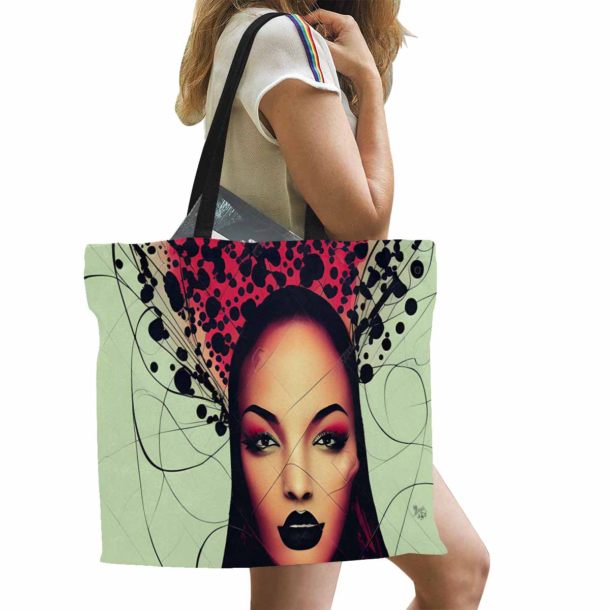 Canvas tote bag, Large, Black Faces, Set 1, design 68