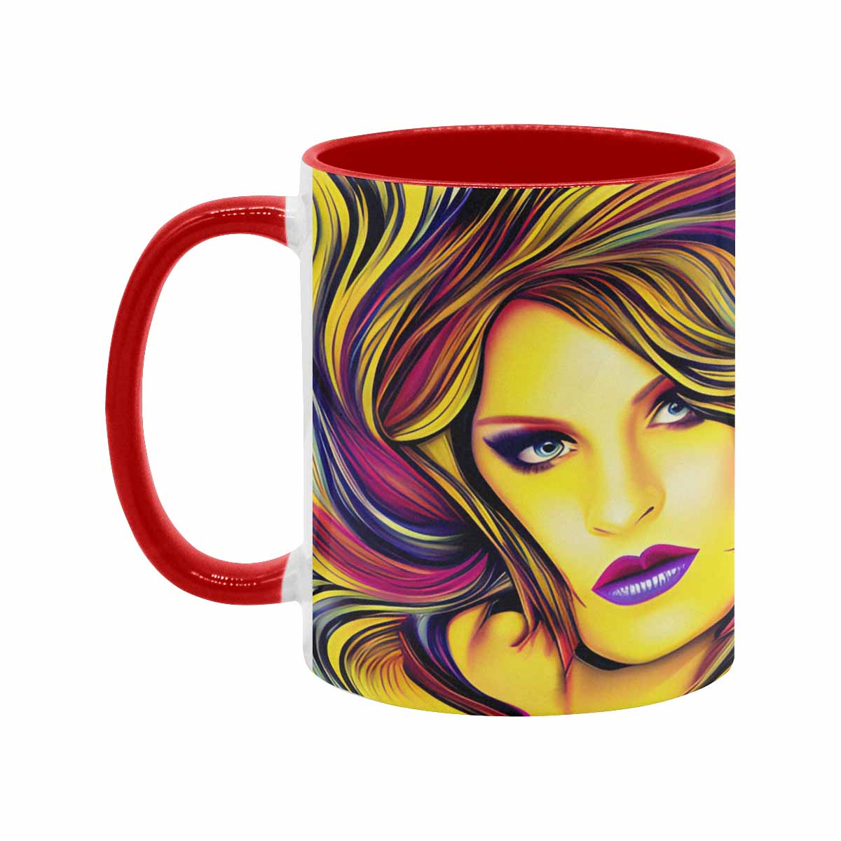 Coffee mug, tea cup, multicolor mug, caucasian type face, design 27