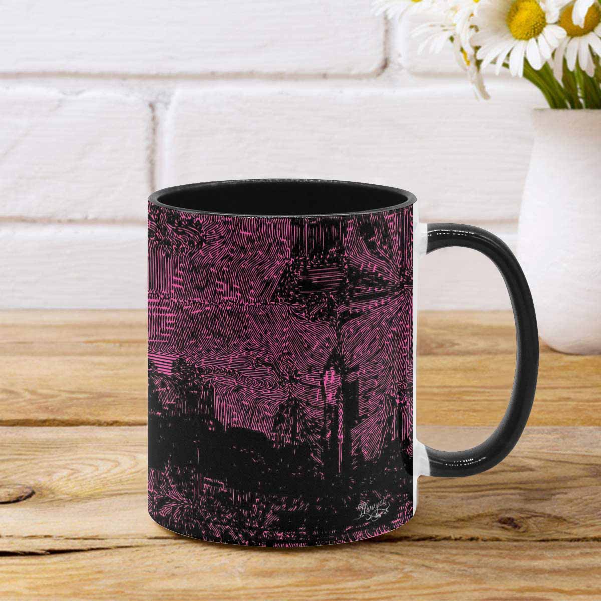 Coffee Mug, tea cup, black core, abstract, design 76