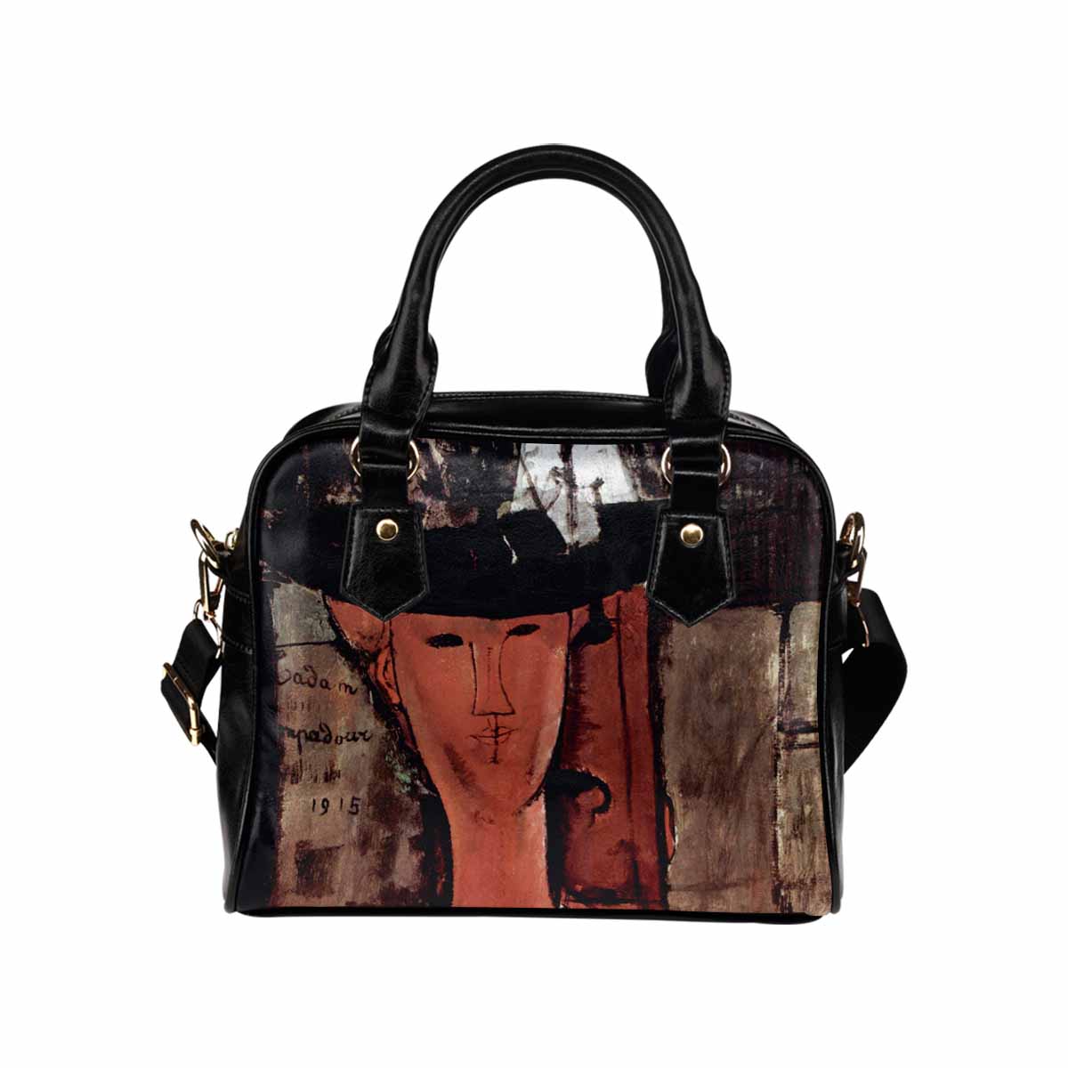 Shoulder PU Leather handbag, Modigliani design, choice of 2 colors, Lady With Hat