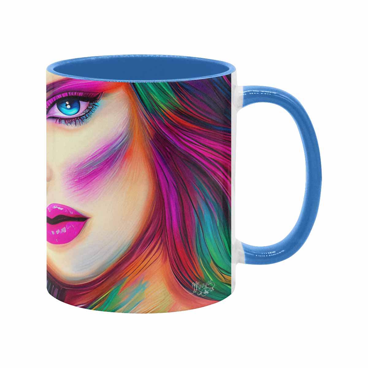 Coffee mug, tea cup, multicolor mug, caucasian type face, design 31