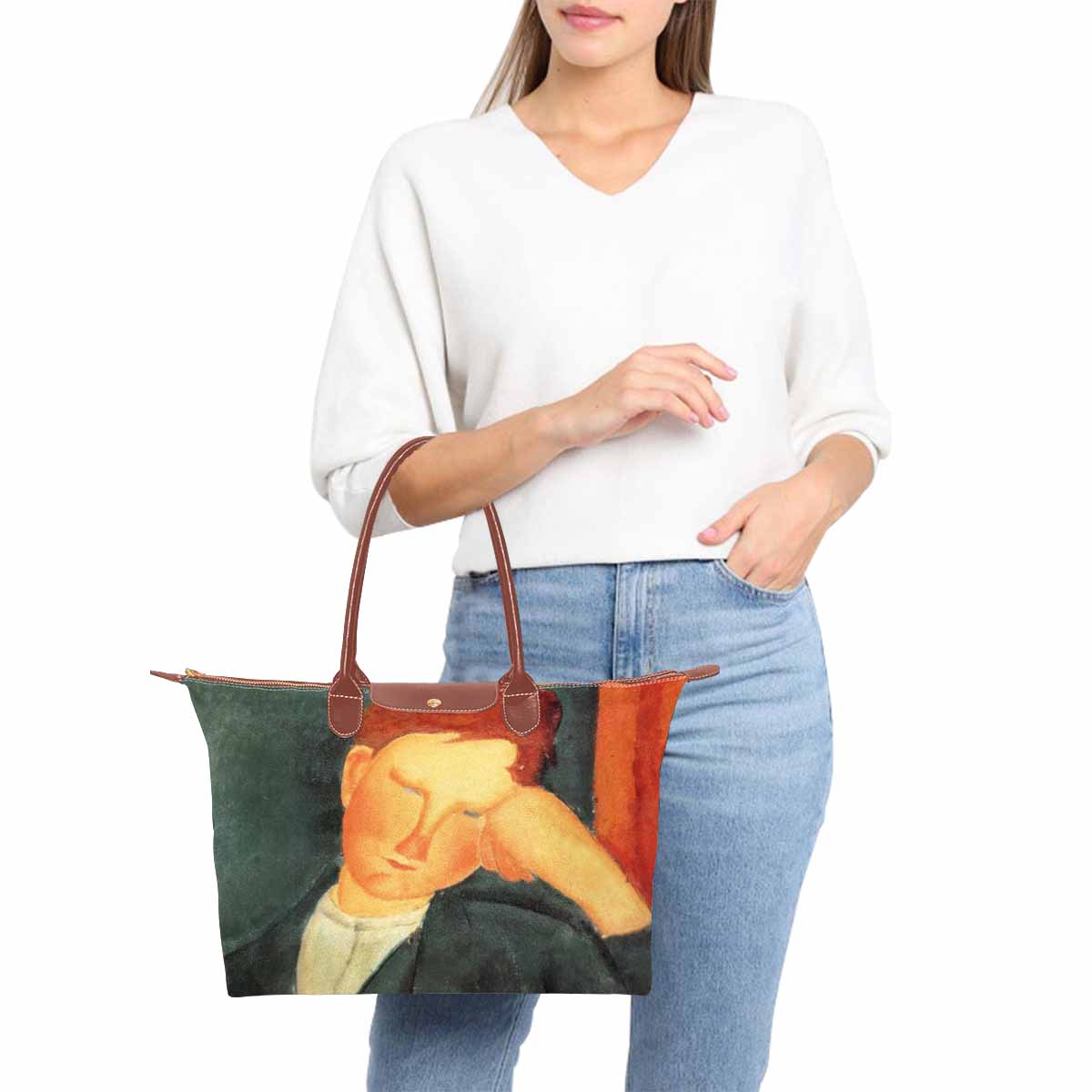 Classic handbag, Modigliani design, choice of 2 colors, Peasant boy version 1 & 2