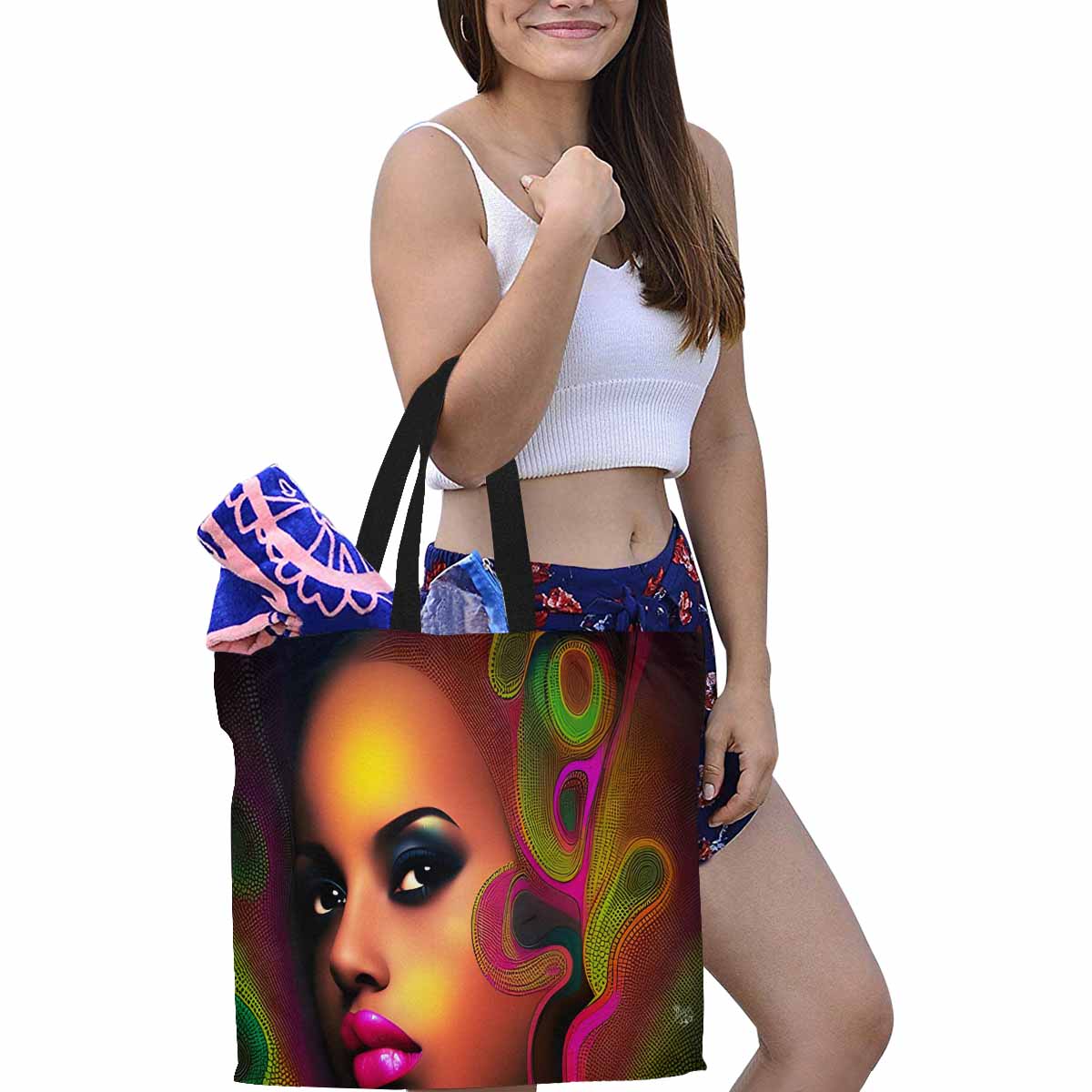 Canvas tote bag, Large, Black Faces, Set 1, design 71