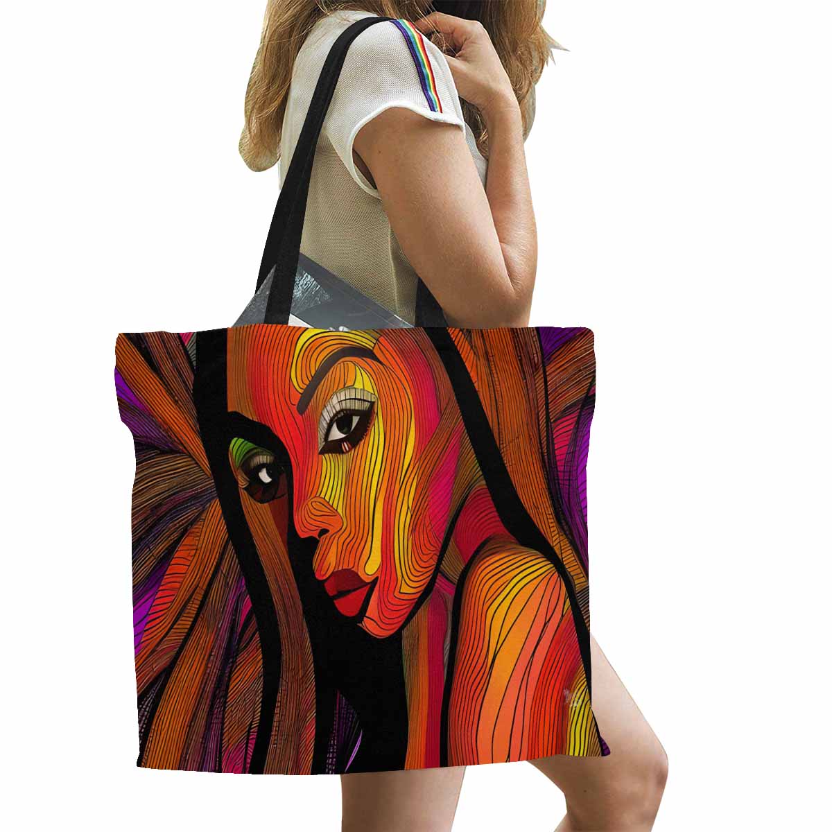 Canvas tote bag, Large, Black Faces, Set 1, design 41