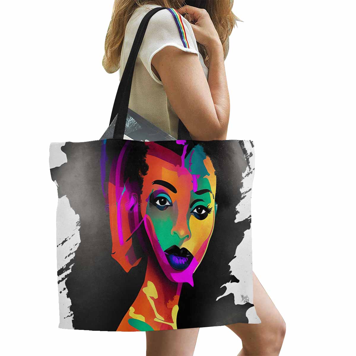 Canvas tote bag, Large, Black Faces, Set 1, design 57