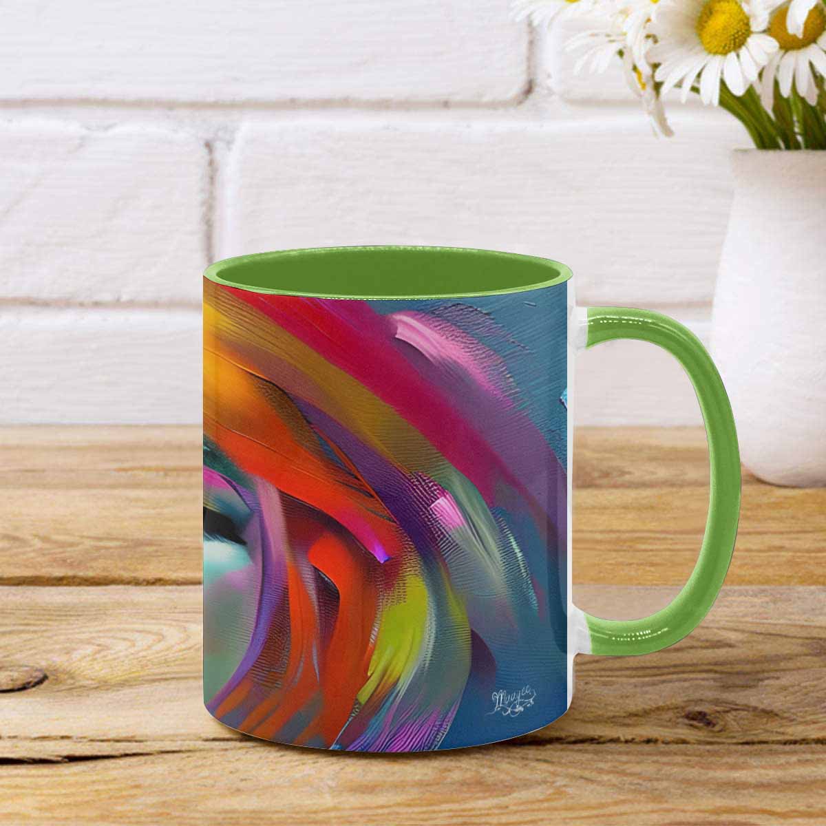 Coffee mug, tea cup, multicolor mug, caucasian type face, design 22