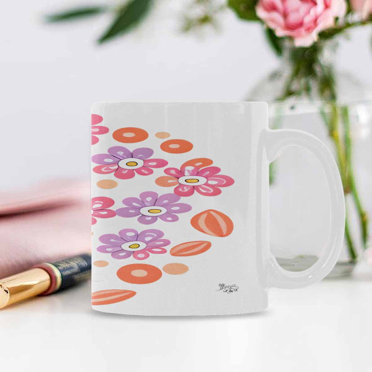 USA made Quality Mug, coffee mug, tea cup, Bright florals, Set 2, design 3