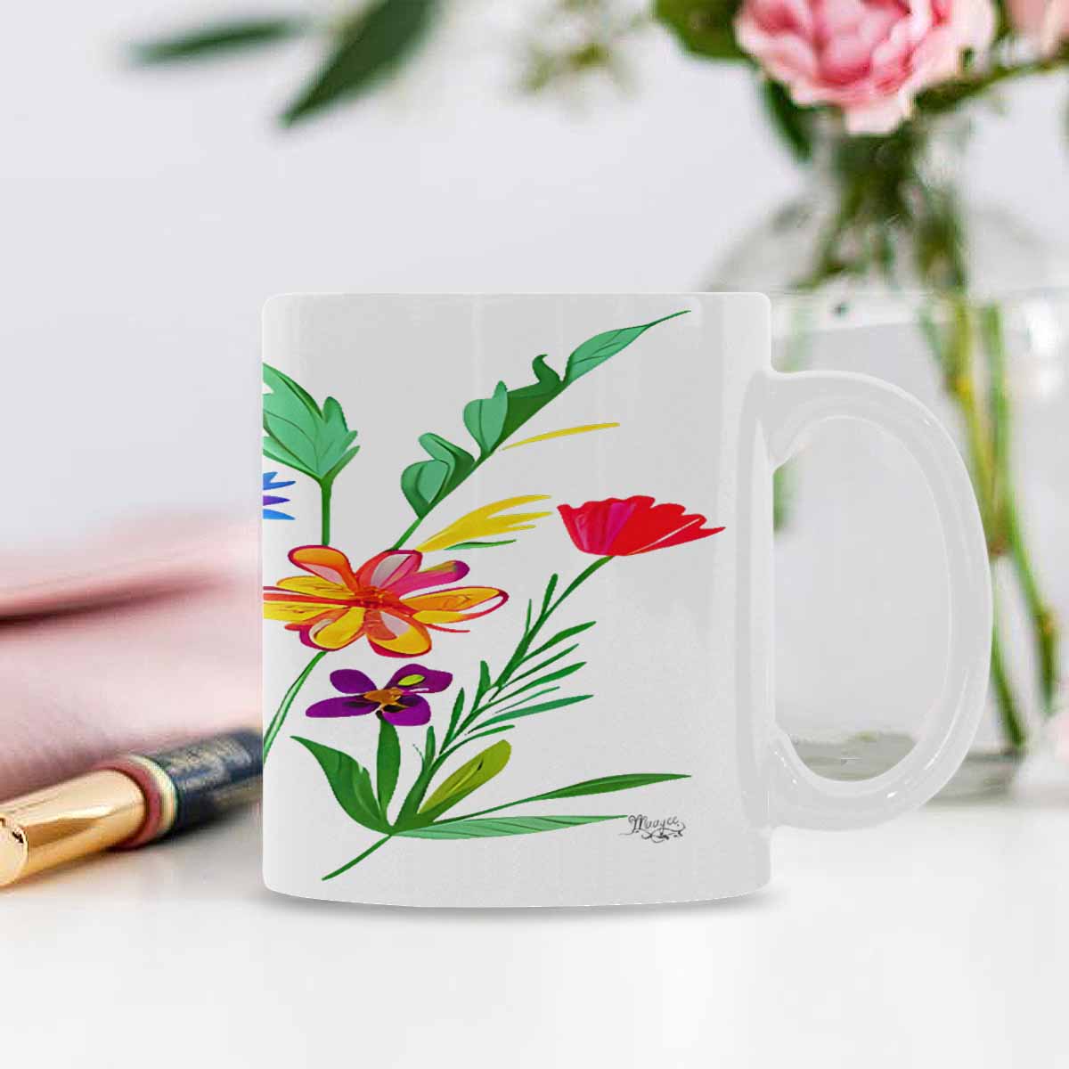 USA made Quality Mug, coffee mug, tea cup, Bright florals, Set 2, design 71